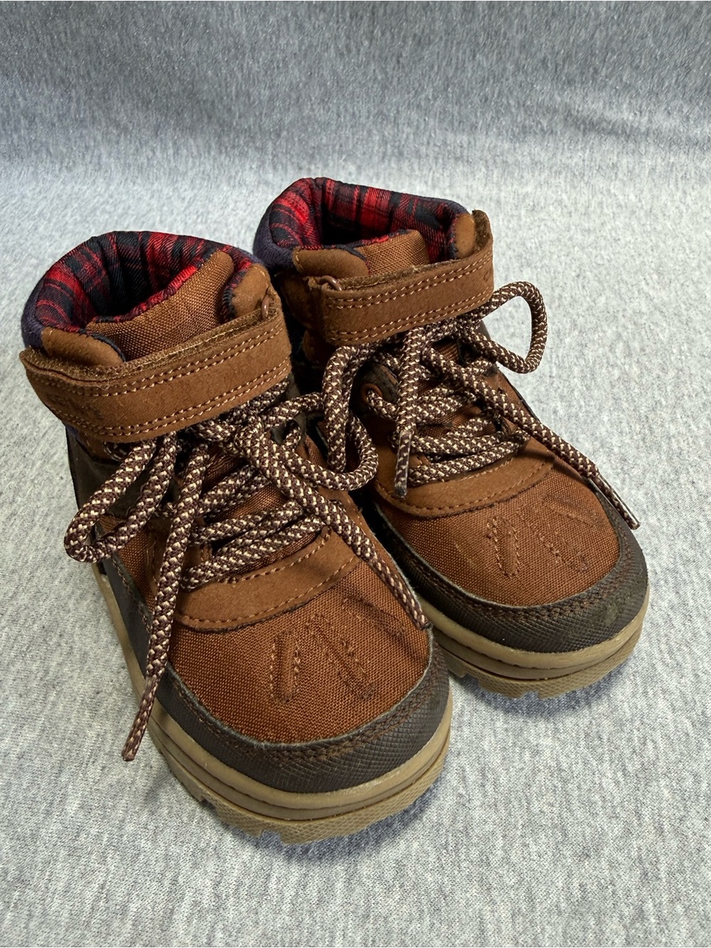 Carter's Brown Kids High-Top Boots with Red Plaid Lining